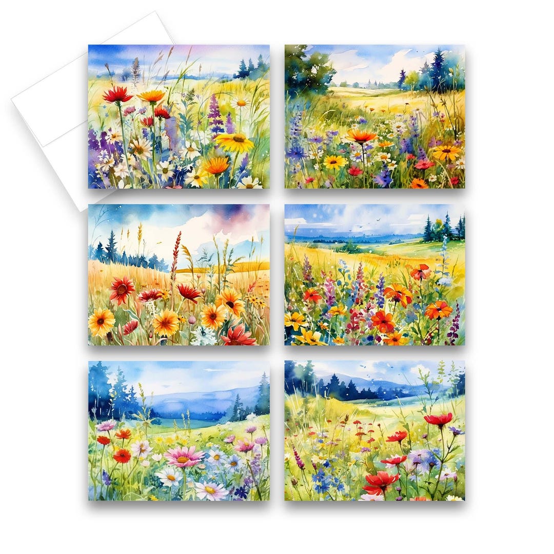 Note Card Set, Watercolor Meadow Cards, Assorted Cards, Wild Flower ...