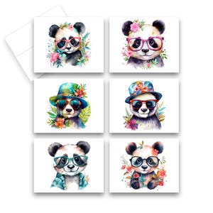 Set of blank note cards, Panda Cards, Assorted cards, animal note cards, watercolor notecard, all occasion cards, folded notecards