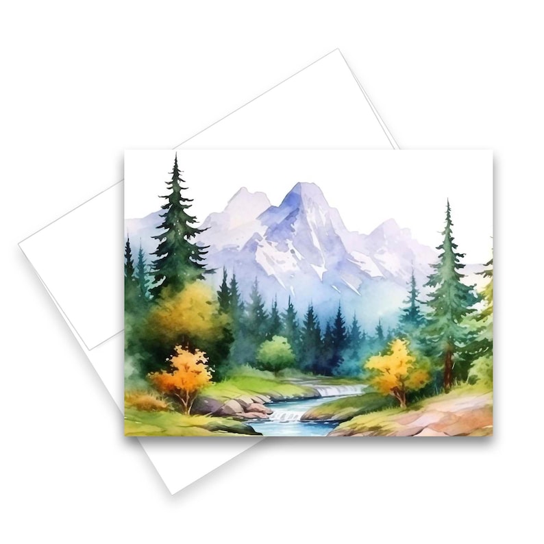 Watercolor Mountain Cards, Assorted Cards with Envelopes All Occasion, Blank Art note cards with envelopes, Watercolor Cards with Envelopes Bild 2
