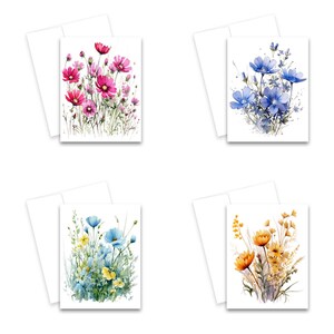 8 Handgezeichnete Dankeskarten Mit Blumen & Vögeln – Blanko, 10 X 13,5 Cm, Für Jeden Anlass
