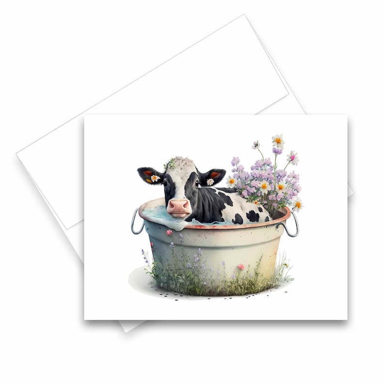 Bathing Cow greeting card set, assorted card set, blank cards, cards with animals, cards with envelopes, all occasion cards, funny greeting cards, handmade cards, note cards, notecards with envelopes, handmade card set, thank you cards, birthday card