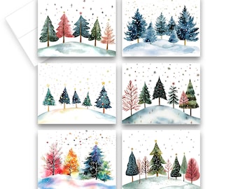 Assorted Christmas Tree Greeting Cards, Note Card Set, Christmas cards, blank notecard, assorted cards, assorted Christmas cards