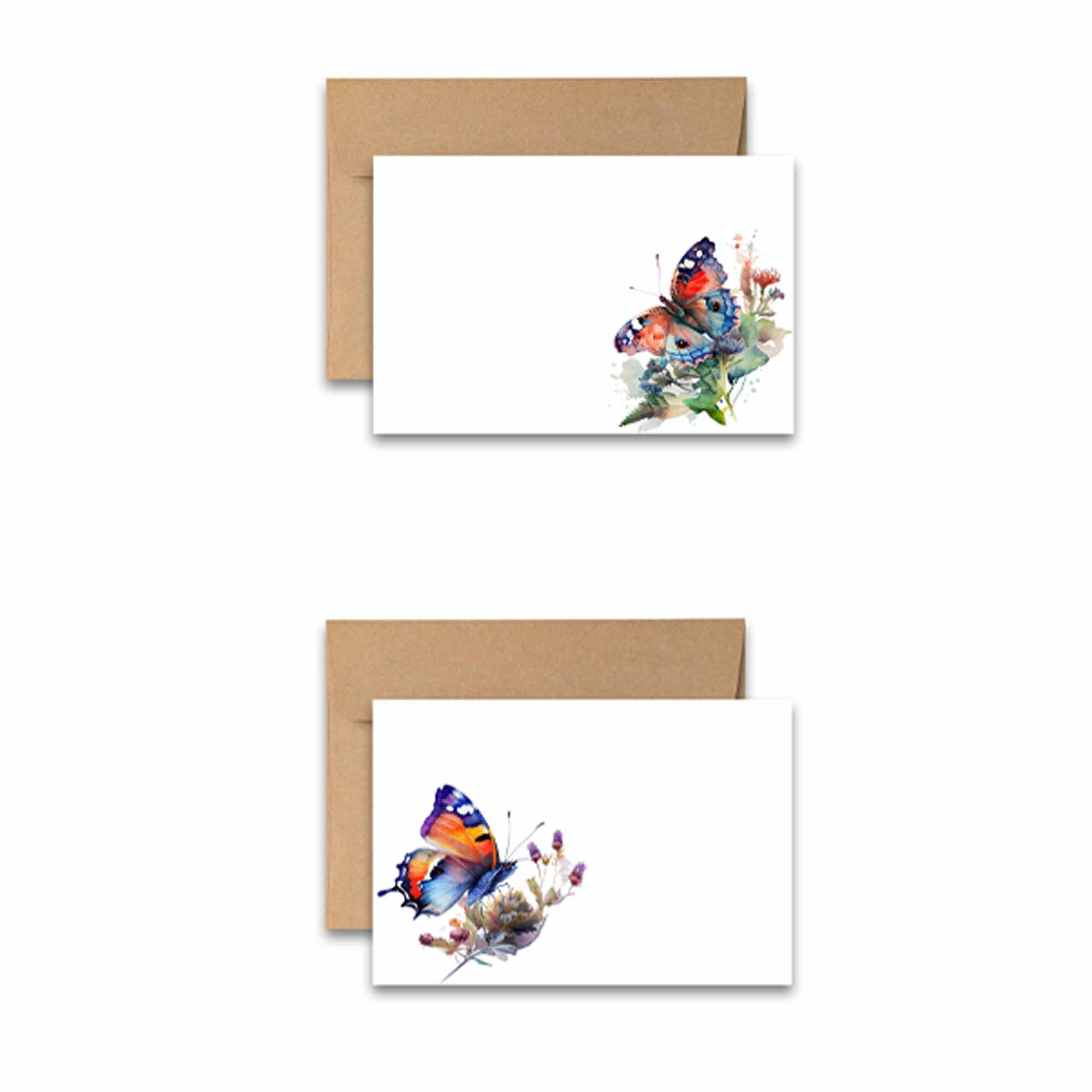 Flat Note Card Set of 12, Butterfly Note Cards, Blank Cards With ...