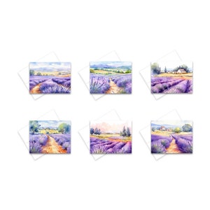 Lavender Fields Note Card Set, Watercolor greeting cards, assorted cards, lavender notecards, set of blank note cards, all occasion cards