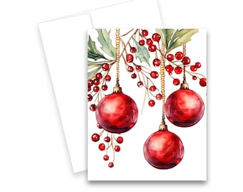 Christmas Note Card Set, Christmas Ornament cards, blank notecard, card assortment, holiday note card, Christmas card set