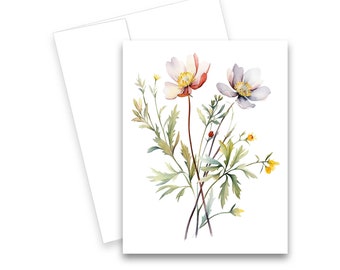 Blank Note Cards, Wildflower Note Cards, blank card, Wild Flower cards, Notecards with envelopes, all occasion card, simple flower card,