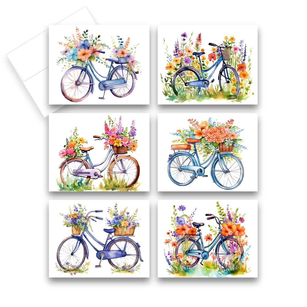 Assorted Cards, Floral Bikes, Wild Flower Cards, Blank Note Card Set ...