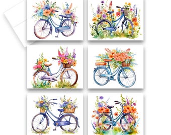 Assorted Cards, Floral Bikes, Wild Flower Cards, blank note card set, watercolor note cards, all occasion greeting cards, Spring floral card