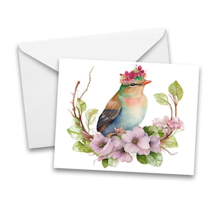 Note Card set, Cute Bird Cards, Crowned bird note card, set of blank greeting cards, all occasion note card, bird art cards, watercolor card