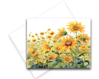 Sunflower Field Watercolor Notecard Set: All Occasion Blank Cards