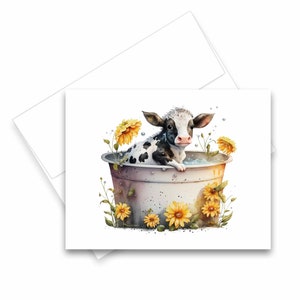 Bathing Cow greeting card set, assorted card set, blank cards, cards with animals, cards with envelopes, all occasion cards, funny greeting cards, handmade cards, note cards, notecards with envelopes, handmade card set, thank you cards, birthday card
