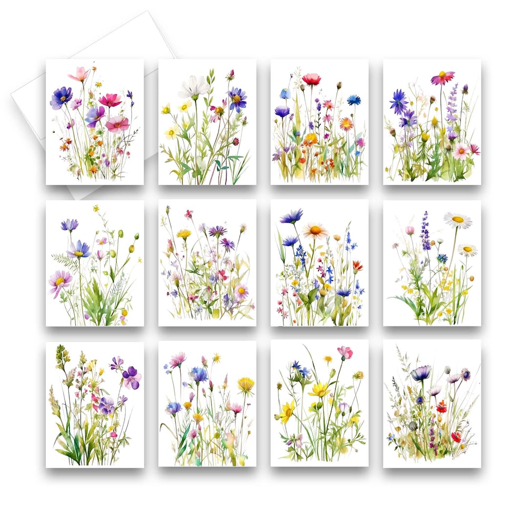 Wildflower Note Card Set: Assorted Floral Blank Cards - Etsy