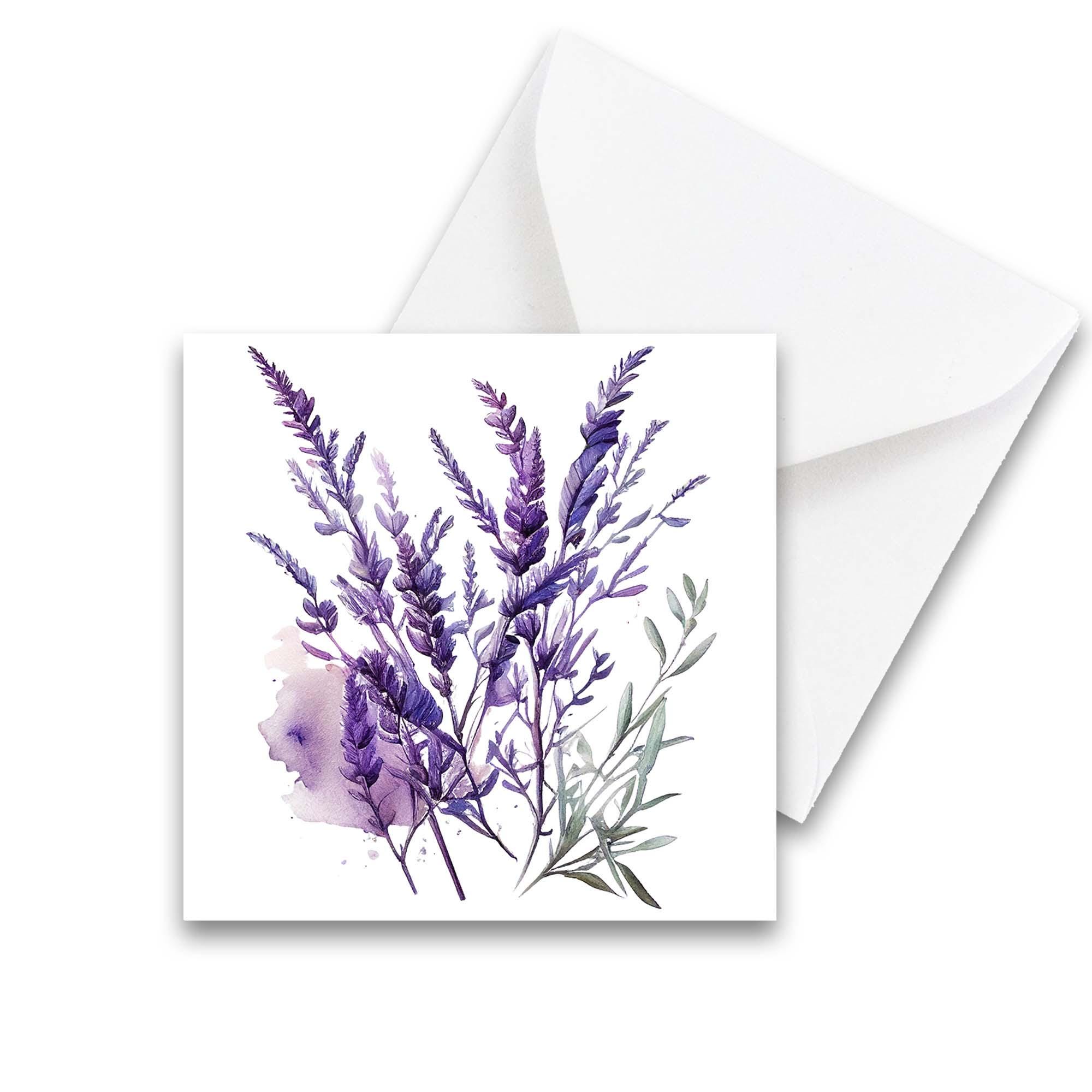 Mini Note Card Set of 8, Watercolor Lavender Notecards With Envelopes ...