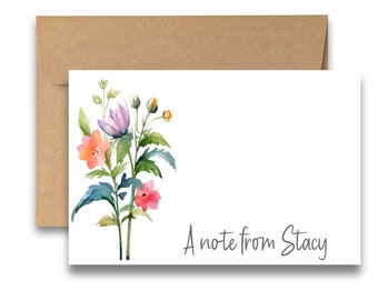 PERSONALIZED Flat Notecards 4x6, Watercolor Flower card, greeting card set, note writing paper, personalized greeting cards, blank notecards