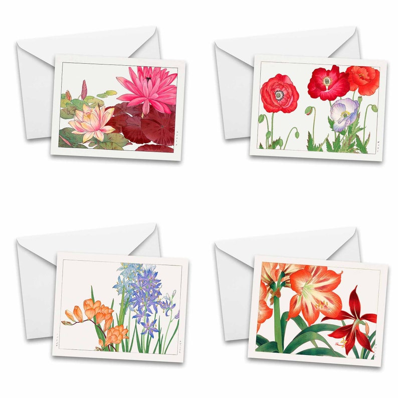 Assorted Vintage Botanical Greeting Cards Set of 25 - Japanese Art ...