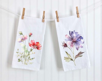 Wildflower kitchen towel Set, Flour Sack Towel, Dish Towel, Kitchen Decor, Spring Home Decor, tea towel set, Flour Sack Dish Towel