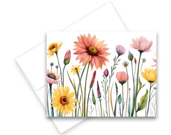 Wildflower Card, Set of blank note cards, all occasion cards, greeting card, watercolor note card, floral notecard, notecards with envelopes