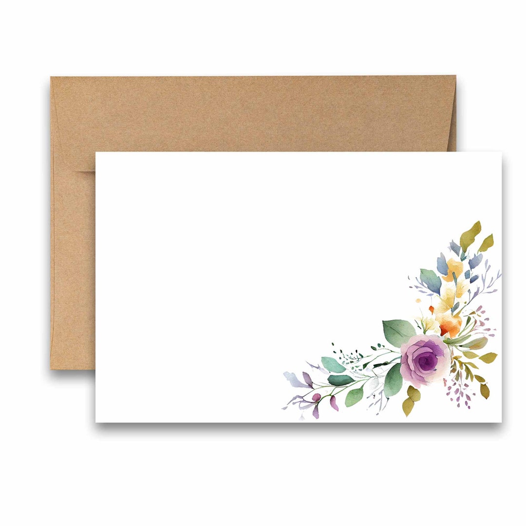 FLAT NOTECARDS, Set of 12 Watercolor Flower Note Cards, Thank You Card ...