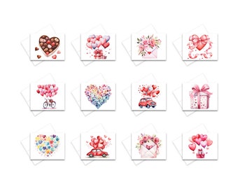 Assorted Watercolor Valentine Card Set, blank cards, notecards with envelopes, greeting card set, Valentines cards, Valentine notecards