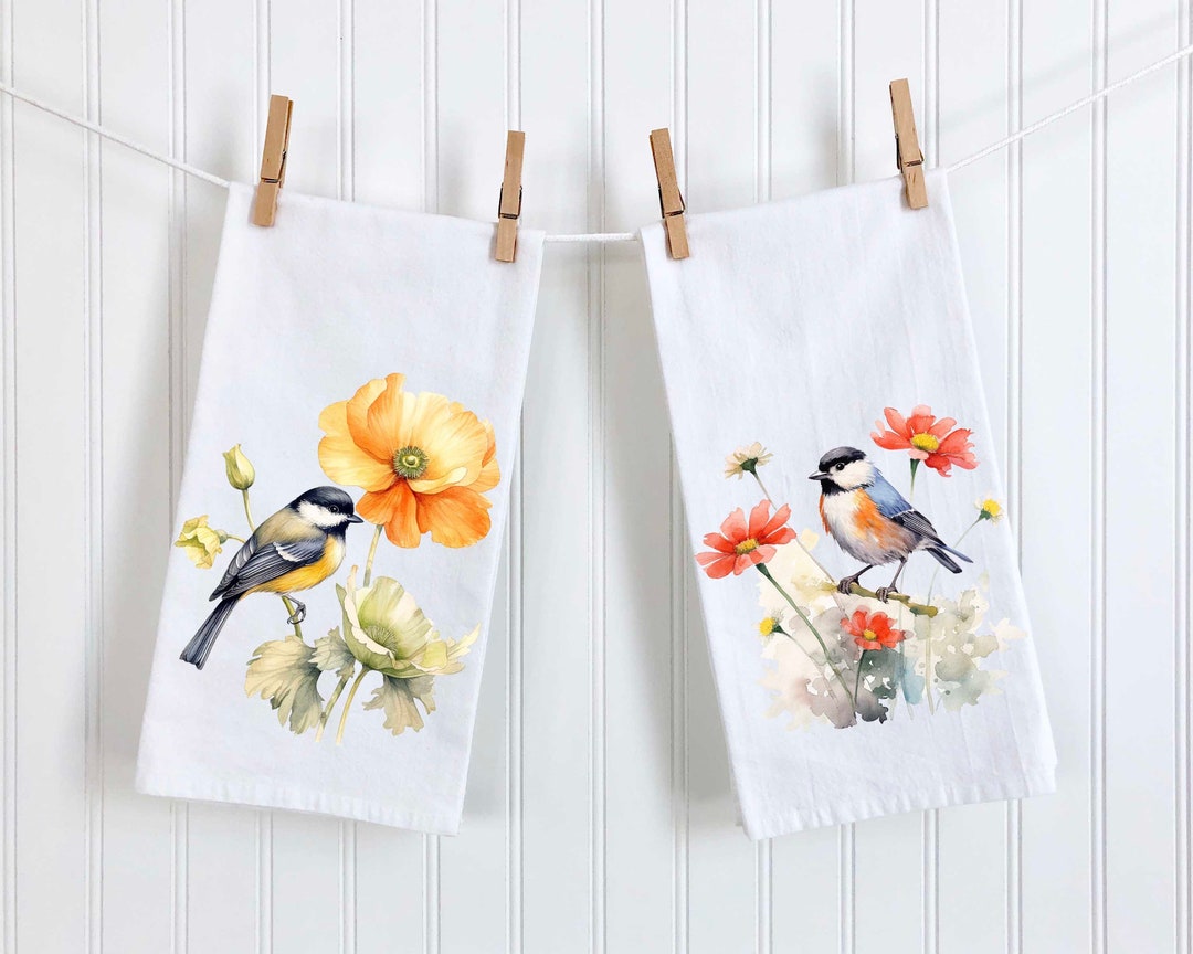 Bird Kitchen Towel Set, Flour Sack Towel, Dish Towel, Bird Tea Towel