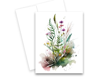 Blank Note Cards, Watercolor Flower Greeting Card, WildFlower Cards, Wild Flower cards, Notecards with envelopes, all occasion note cards,