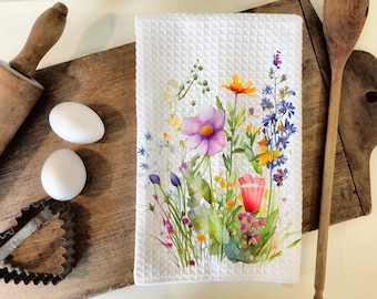 Wildflower Hand Towel, Waffle Weave Kitchen Towel, Dish Towel, Tea Towel, Kitchen Decor, Summer Home Decor, Cute tea towel, Dish Towel