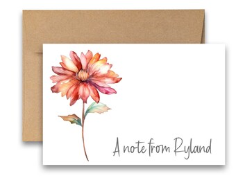 PERSONALIZED Flat Note Cards 4x6, Set of 12, Flower notecard, gift set, greeting card, card with envelope, all occasion, personalized cards