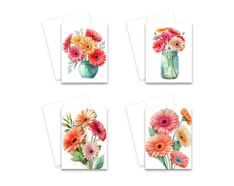 Assorted Card Set, Gerbera Daisy Cards, Set of blank note cards, note cards with envelopes, greeting card set, all occasion cards