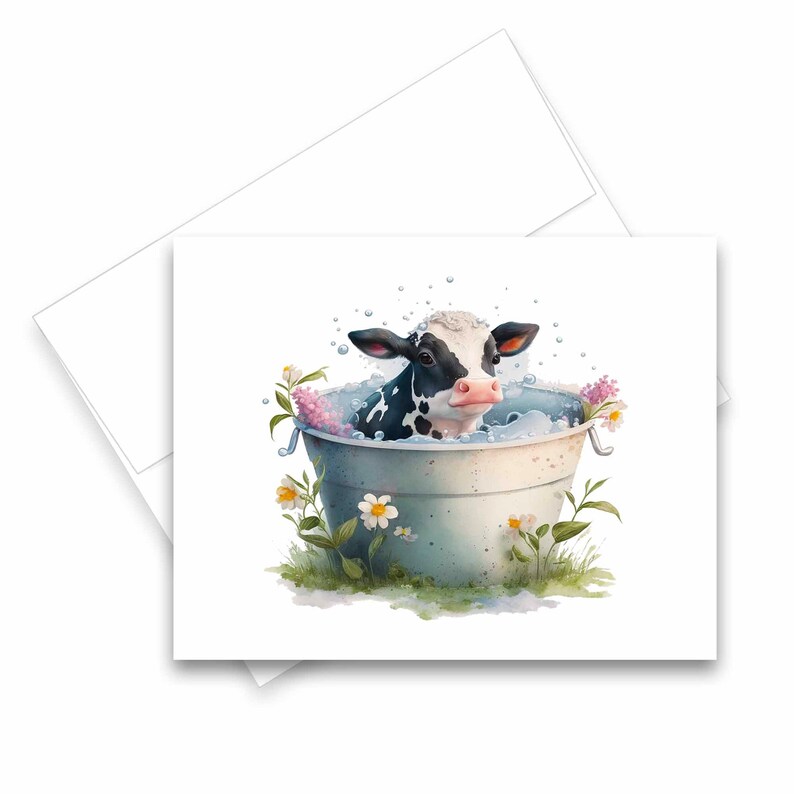 Bathing Cow greeting card set, assorted card set, blank cards, cards with animals, cards with envelopes, all occasion cards, funny greeting cards, handmade cards, note cards, notecards with envelopes, handmade card set, thank you cards, birthday card