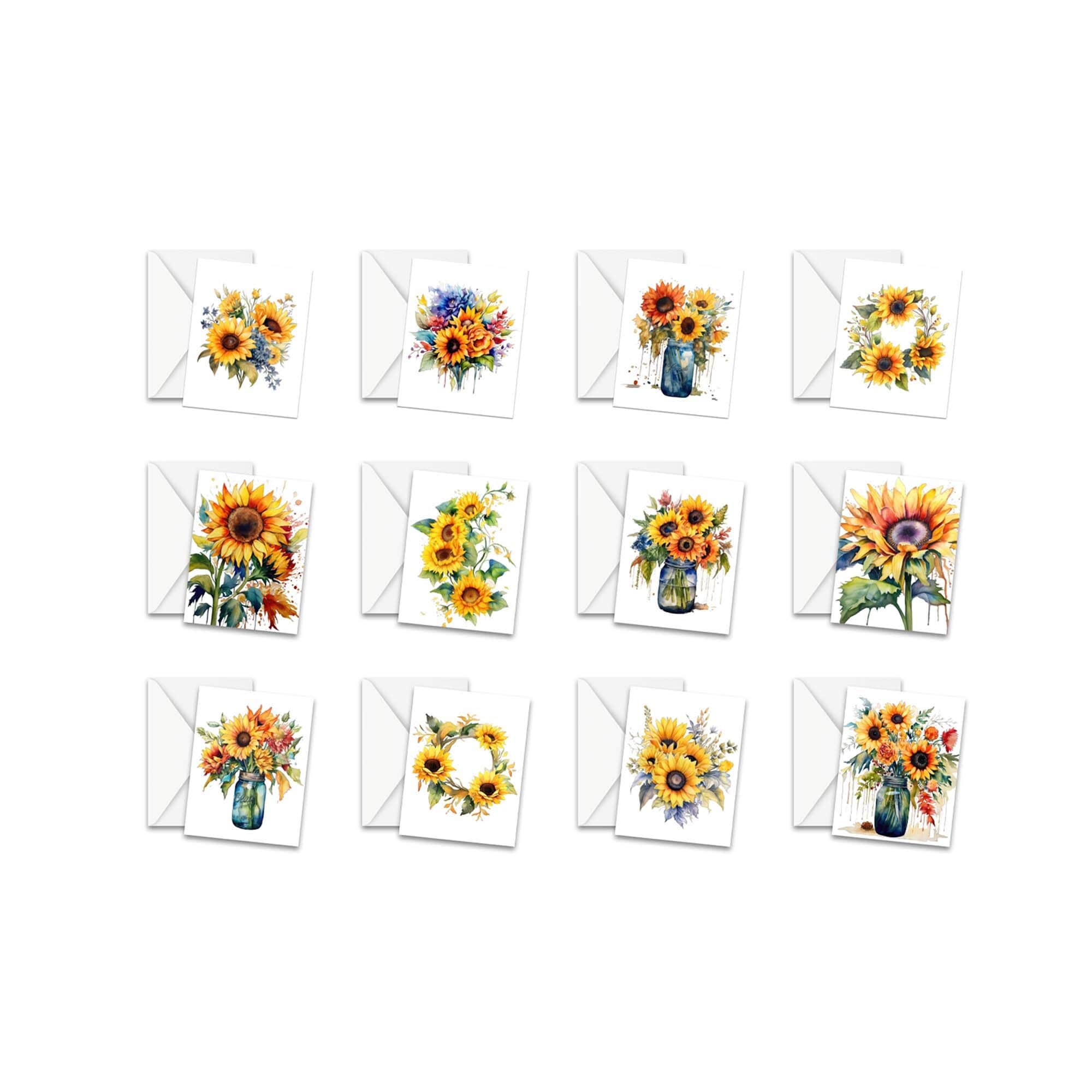 NOTECARDS Assorted Watercolor Sunflower Greeting Card Set - Etsy