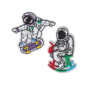 Trippy Astronaut with skateboard Wooden Horse - Iron on Patch