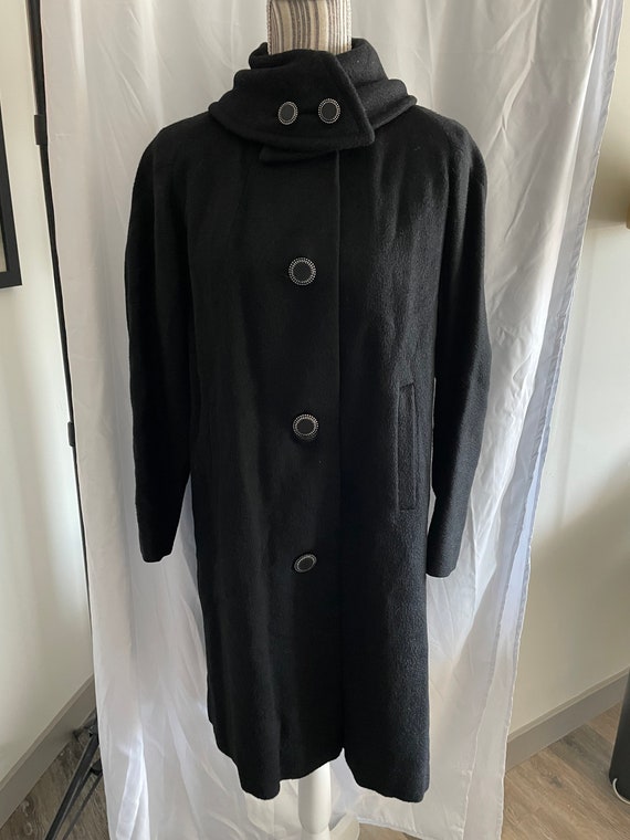 Black Wool Button Collar 50s Coat