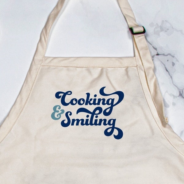 Cooking & Smiling Canvas Apron with Adjustable Strap and Pockets | Widespread Panic Lyric | Hatfield Quote