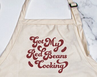 Got My Red Beans Cooking Canvas Apron with Adjustable Strap and Pockets | Muddy Waters | Professor Longhair | Widespread Panic