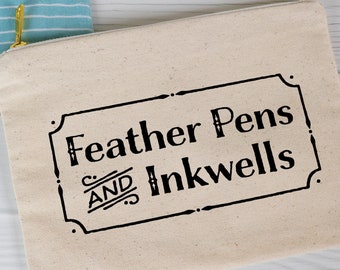 Feather Pens and Inkwells Pencil Bag | Canvas Zippered Travel Pouch | Widespread Panic Lyric | Space Wrangler Quote | Calligraphy Pen Bag