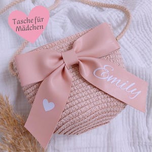 Personalisierte Umhängetasche für Mädchen, kleine Schleifen Tasche mit Reissverschluss, Geschenkidee für Kinder 4,5,6,7,8 Jahre