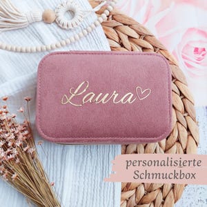Personalisierte Schmuckbox Samt, Beerenfarben mit Gold-Reißverschluss – Hochwertige Schmuckaufbewahrung, Geschenkidee für Frauen & Mädchen