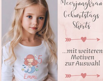 Geburtstags Shirt mit süsse Meerjungfrau Applikation, Nixe Mädchen Party von 3-6 Jahre