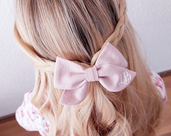Mädchen Haarschleifen aus Stoff personalisiert, Schleifen Haarclip mit Namen / Blumenapplikation