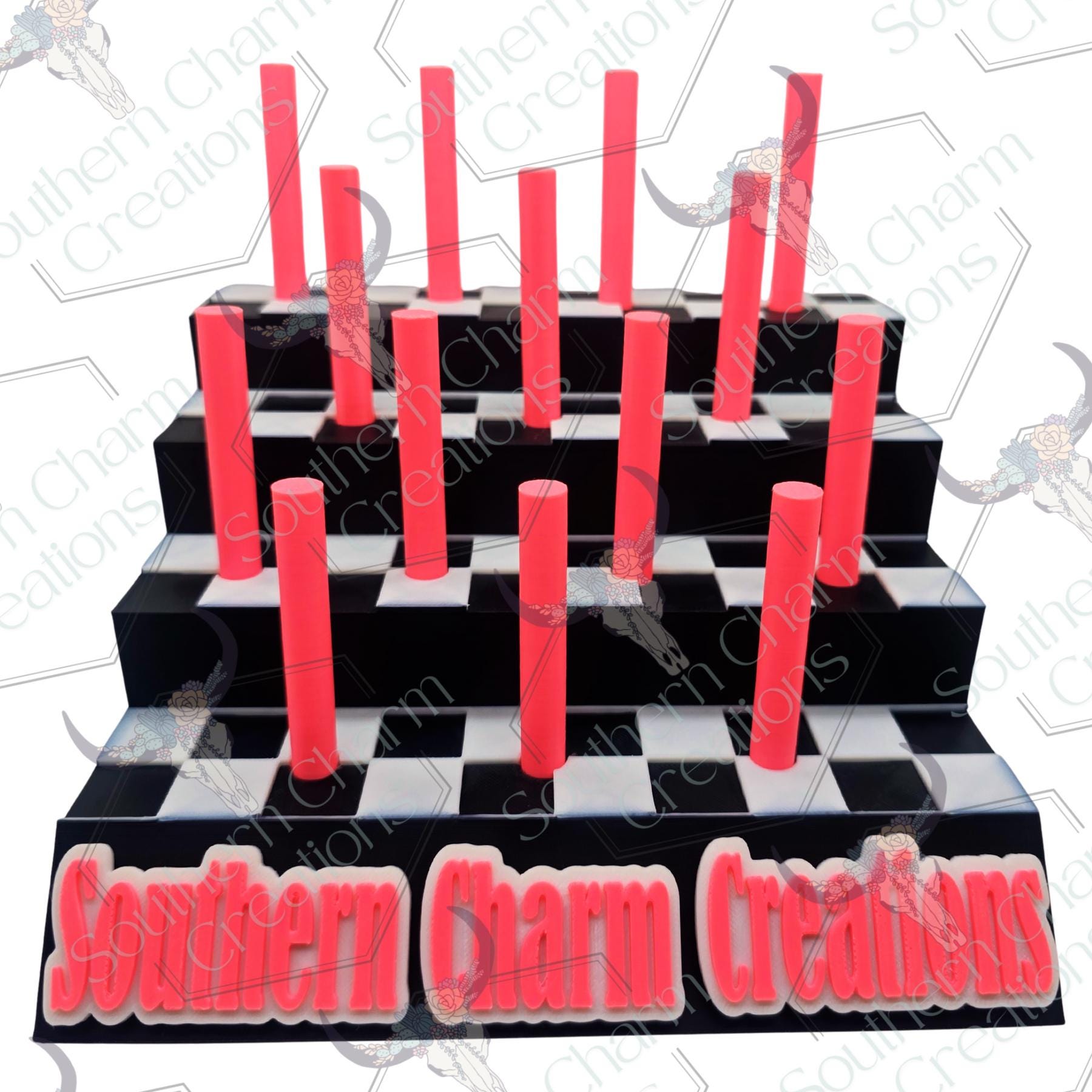 Straw Topper Display Stand, Custom Logo Vendor Display, Checkered Print ...