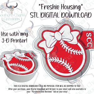 Baseball with Bow Freshie Housing STL File Digital Download 3D Printer File