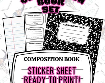 Komposition Buch Sticker Seite Digitaler Download Datei Becher Aufkleber Untersetzer Cricut Vorlage T-Shirts Zurück in der Schule Geschenke PNG Datei
