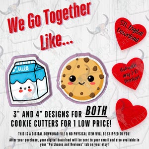 Combo Cookie Cutter for Valentines Day, Cookies & Milk, STL File Digital Download Cookie Cutter 3D Printer Download