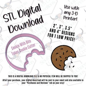 Cookie with Bite Taken STL File Digital Download Cookie Cutter 3D Printer Download