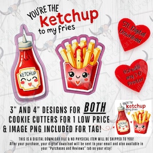Ketchup & Fries, Combo Cookie Cutter for Valentines Day, STL File Digital Download Cookie Cutter 3D Printer Download