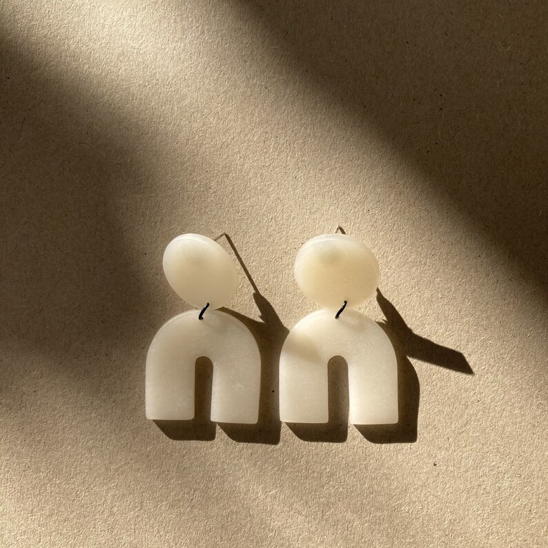 Handmade Polymer Clay Earrings Minimalist Milky