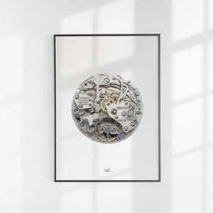 Heuer Caliber 11 Movement Poster Print Technical Drawing Sketch