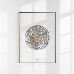 Longines 13ZN movement poster print technical drawing