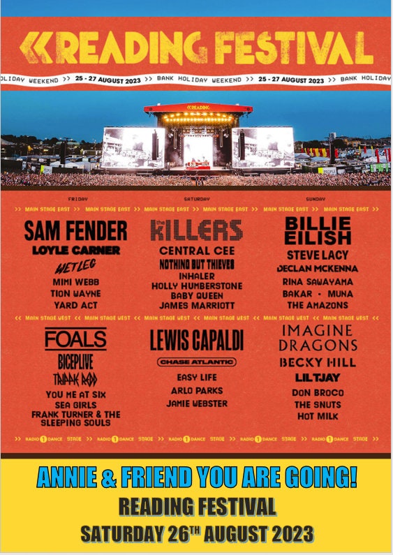 Personalised Reading Festival Tickets Reveal Card Tour 2023 Etsy UK