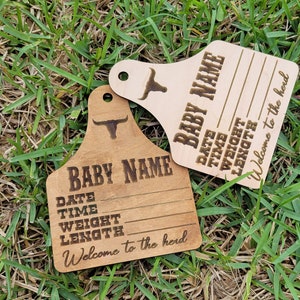 Cow tag birth stats, Baby cow tag, laser engraved cow tag baby announcement, customized baby birth Stat cow tag, nursery door hanger.